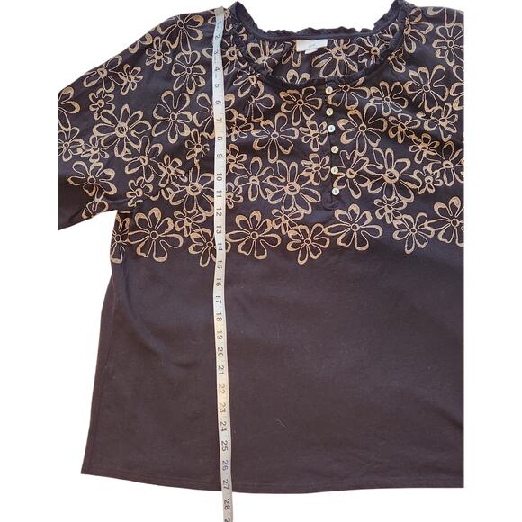 J. Jill Embroidered Floral Peasant Shirt Blouse Black & Tan Scoop Neck sz 2X - Picture 5 of 9